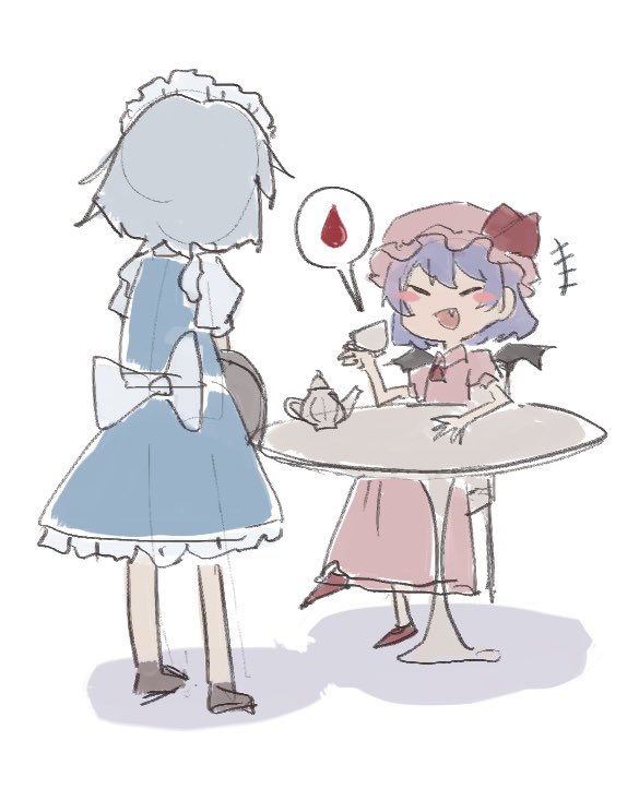 +++, 2girls, :d, back_bow, bat_wings, blue_dress, blue_hair, blush_stickers