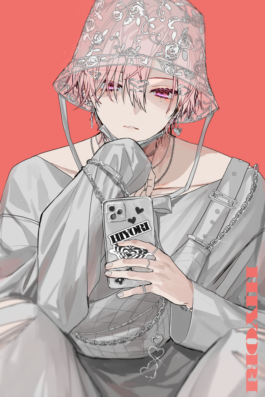 1boy, absurdres, bag, chain, chain_necklace, character_name, collarbone, commentary_request