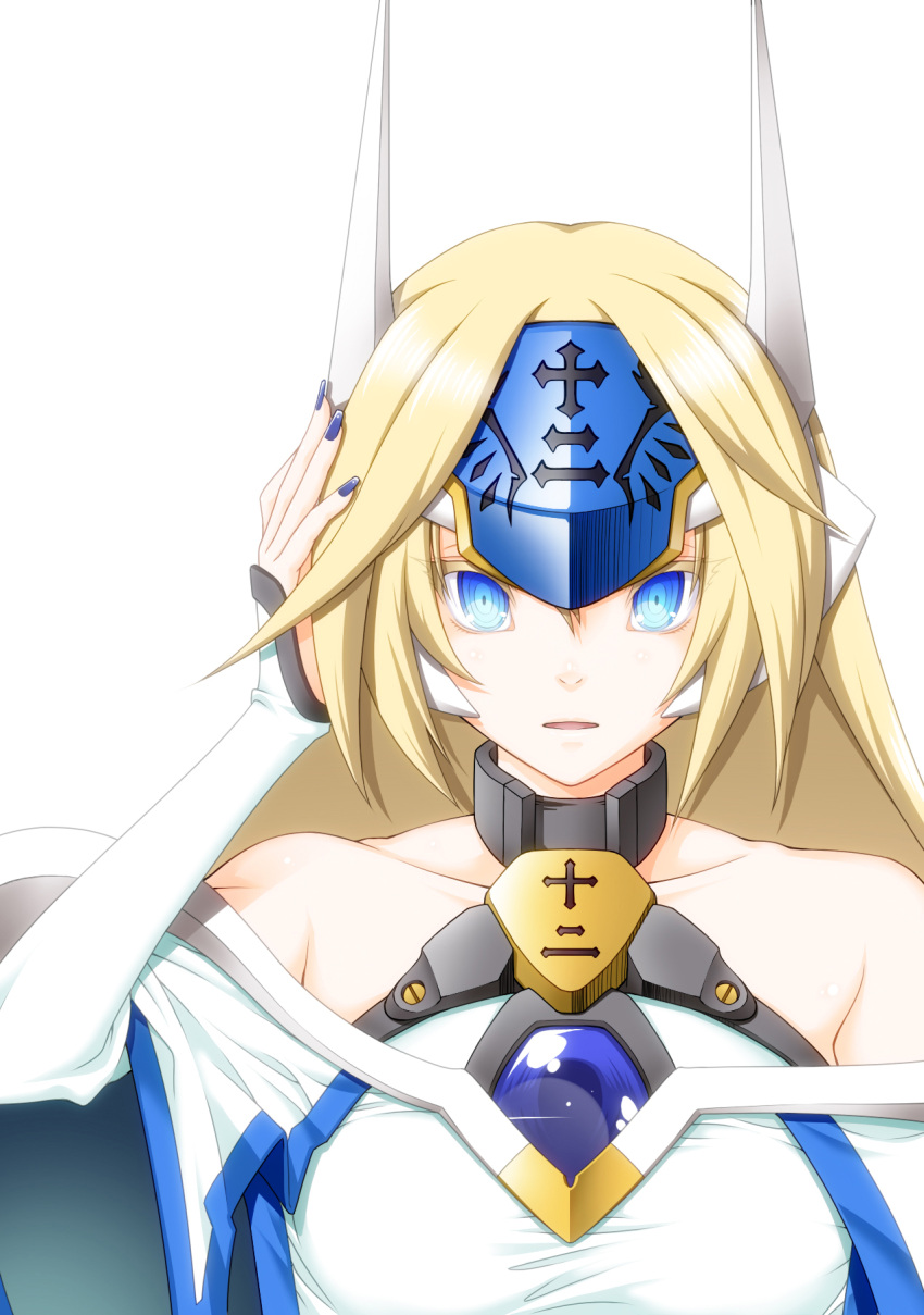 blonde_hair, blue_eyes, bust, highres, kairichan, long_hair, mu-12, nail_polish