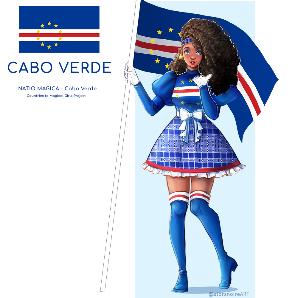 1girl, africa, cape_verde, cape_verdean_flag, dark_skin, magical_girl, original, starsnoireart