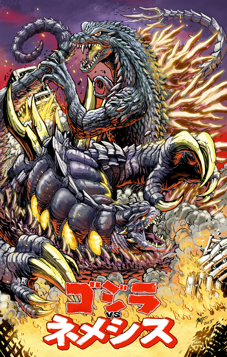 battle, character_request, claws, copyright_request, crossover, giant, giant_monster, godzilla