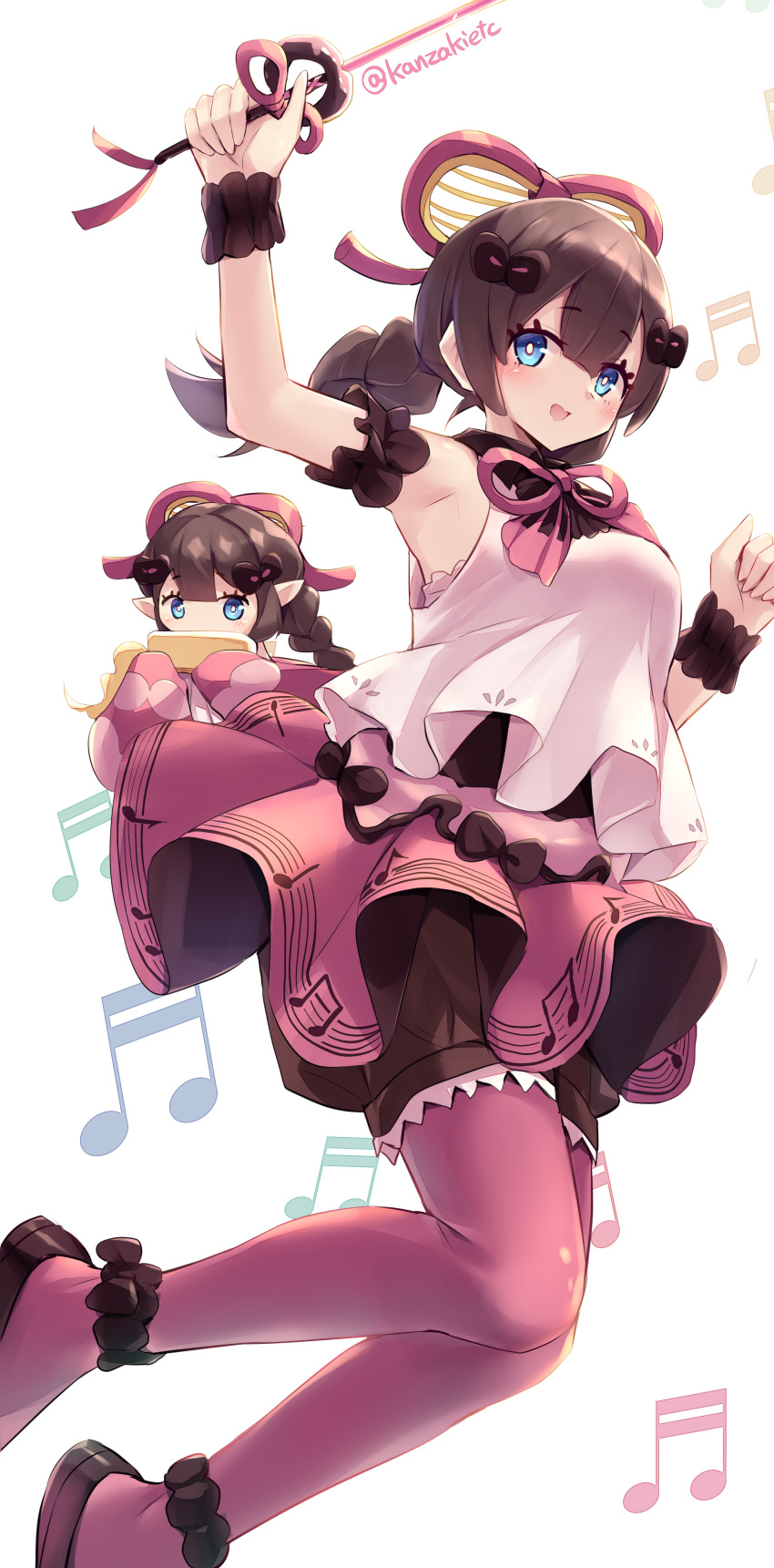 2girls, absurdres, ankle_cuffs, arm_up, armpits, blue_eyes, blush, braid
