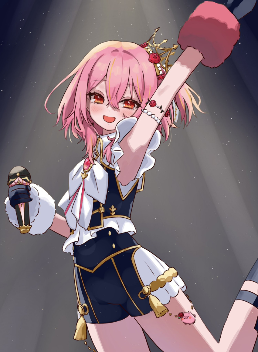 1girl, :d, blush, crown, dot_nose, eisei_neko, hair_between_eyes, highres