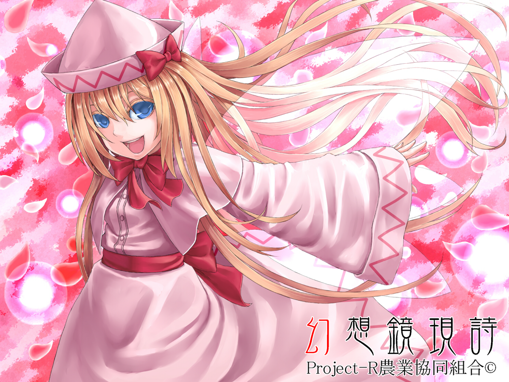 :d, blonde_hair, blue_eyes, capelet, colored_eyelashes, dress, eyelashes, fairy