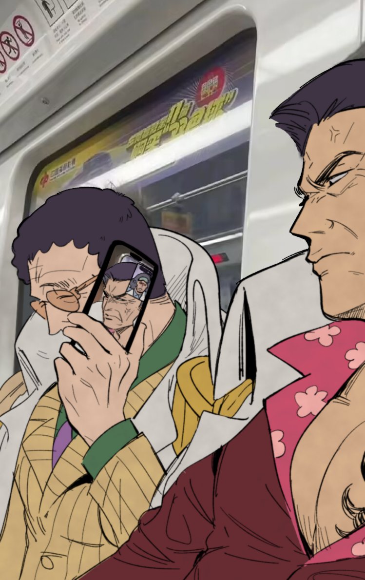 3boys, anger_vein, black_hair, borsalino_(kizaru), closed_mouth, coat, collared_coat, commentary_request