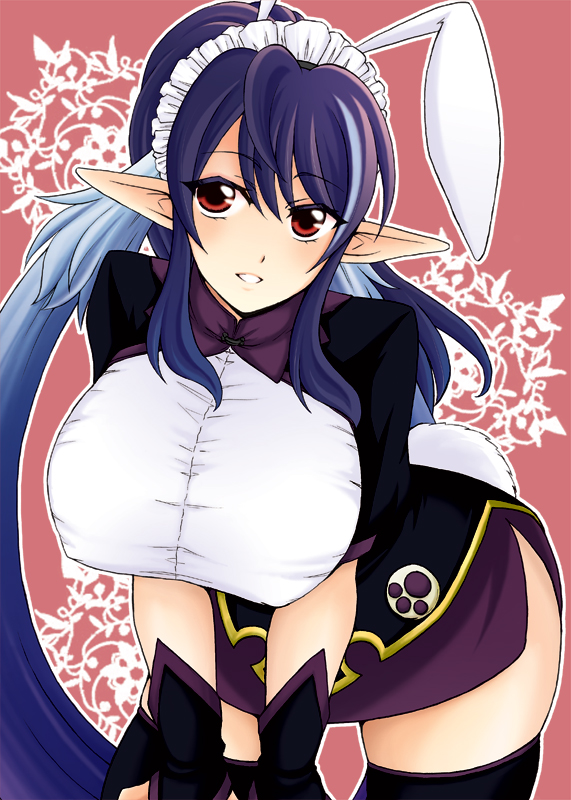 animal_ears, asaki_yukia, black_legwear, blue_hair, breasts, bunny_ears, bunny_tail, dress