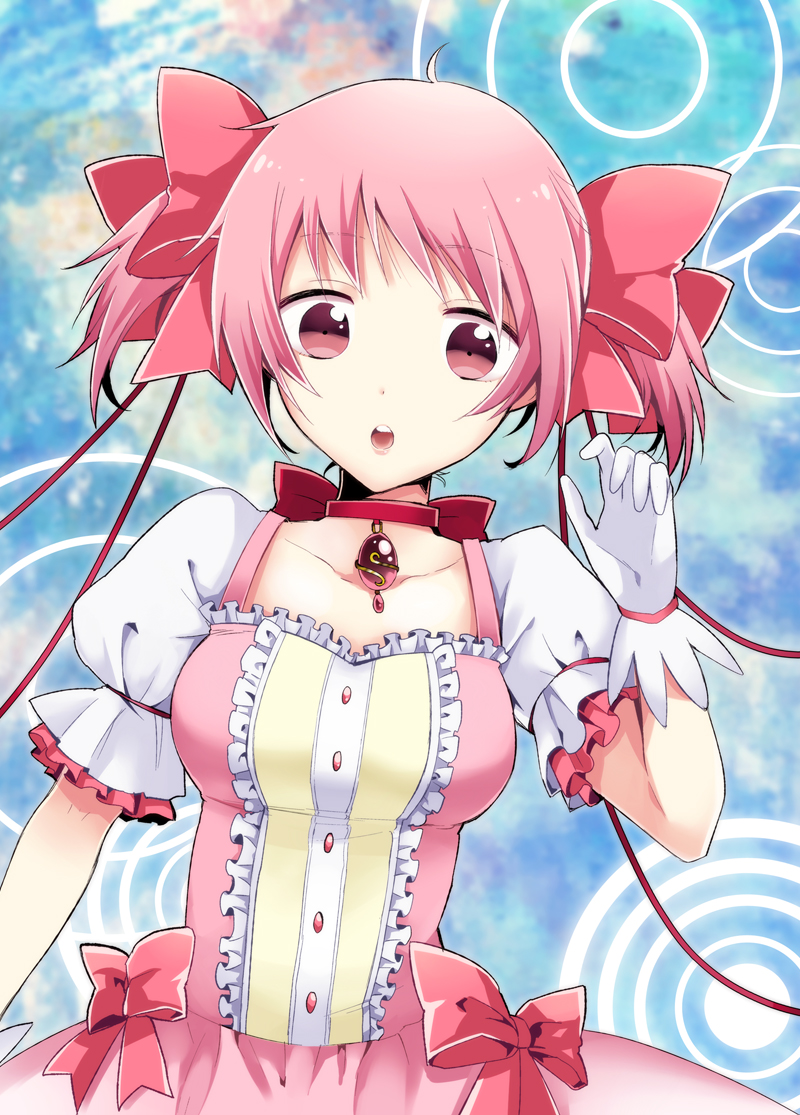 326, bow, choker, frills, gloves, hair_bow, jewelry, kaname_madoka