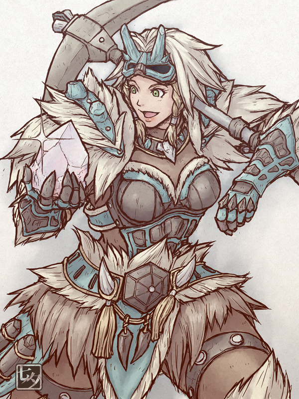 1girl, :d, armor, black_armor, blue_armor, braid, breasts, eye_mask