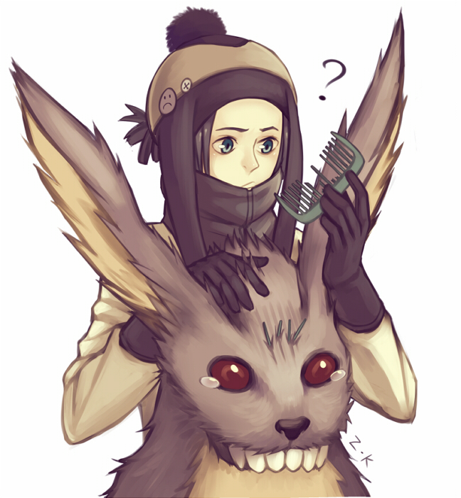 1girl, 24hrscoma, ?, beanie, black_gloves, black_hair, closed_mouth, comb