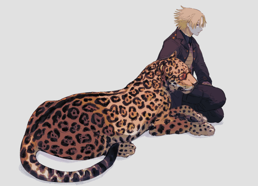 1boy, animal, animalization, blonde_hair, daybit_sem_void, fate/grand_order, fate_(series), highres, jaguar, lk_(pixiv_95874329), long_hair, person_and_animalization, sunglasses, tezcatlipoca_(fate)
