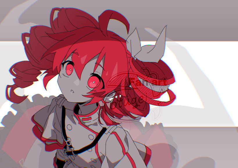 1girl, ahoge, belt, black_belt, black_sleeve_cuffs, bow, bright_pupils, buttons