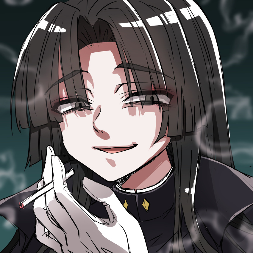 1boy, :d, absurdres, black_hair, cigarette, evil_smile, gakuran, geminism