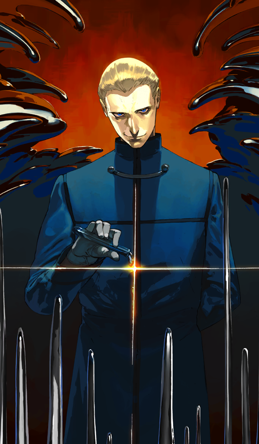 1boy, blonde_hair, blue_eyes, blue_jacket, commentary, cowboy_shot, fate/accel_zero_order, fate/grand_order