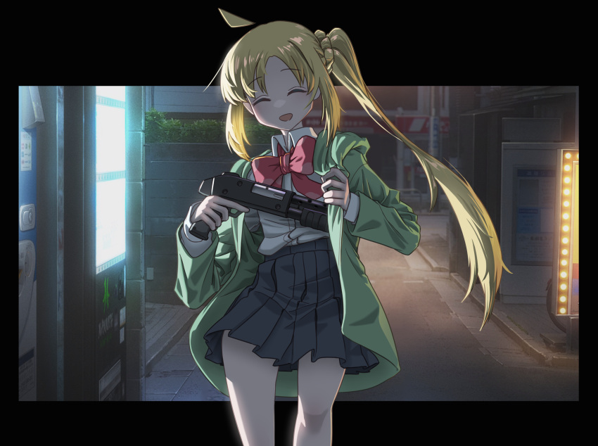 1girl, ahoge, blonde_hair, bocchi_the_rock!, bow, bowtie, closed_eyes, collared_shirt