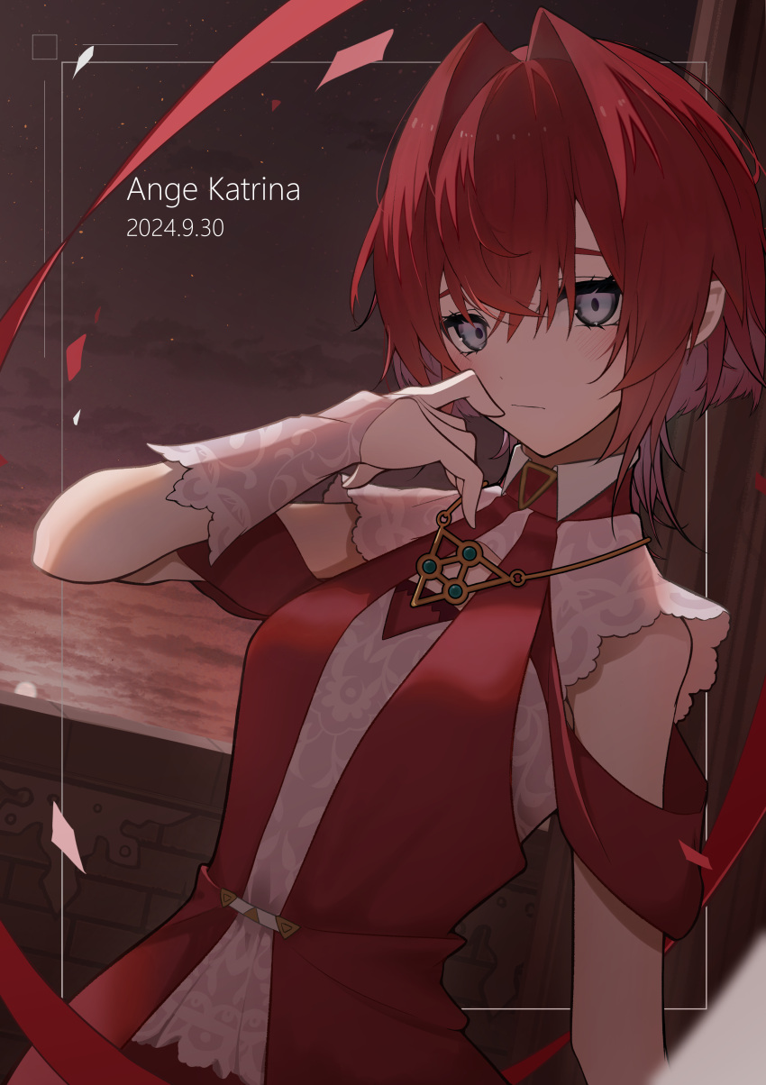 1girl, absurdres, alternate_eye_color, alternate_hairstyle, ange_katrina, ange_katrina_(3rd_costume), ayasaki0999, blush