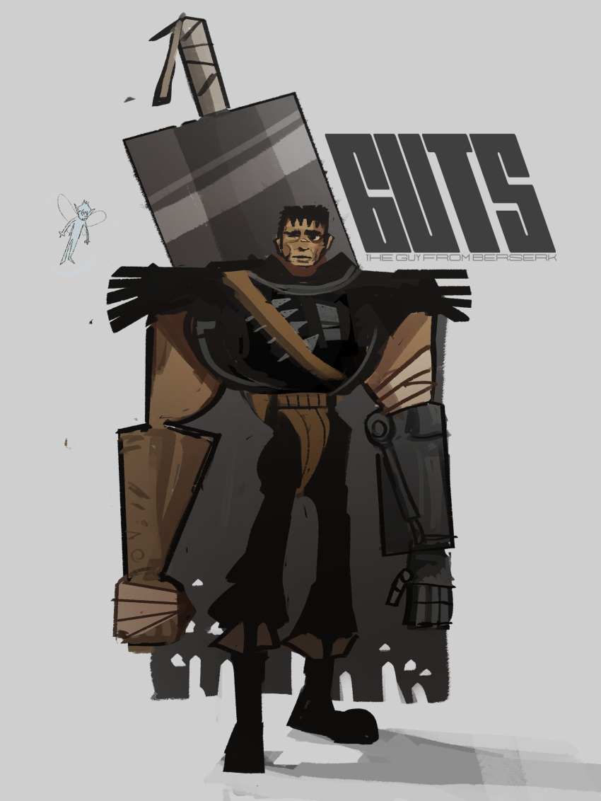 1boy, absurdres, berserk, character_name, dragonslayer_(sword), full_body, genndy_tartakovsky_(style), guts_(berserk)