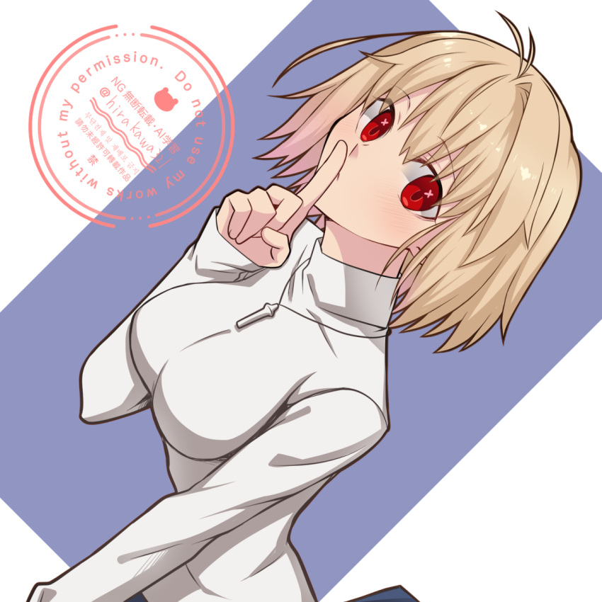 1girl, arcueid_brunestud, blonde_hair, breasts, finger_to_mouth, highres, hirakawa, jewelry