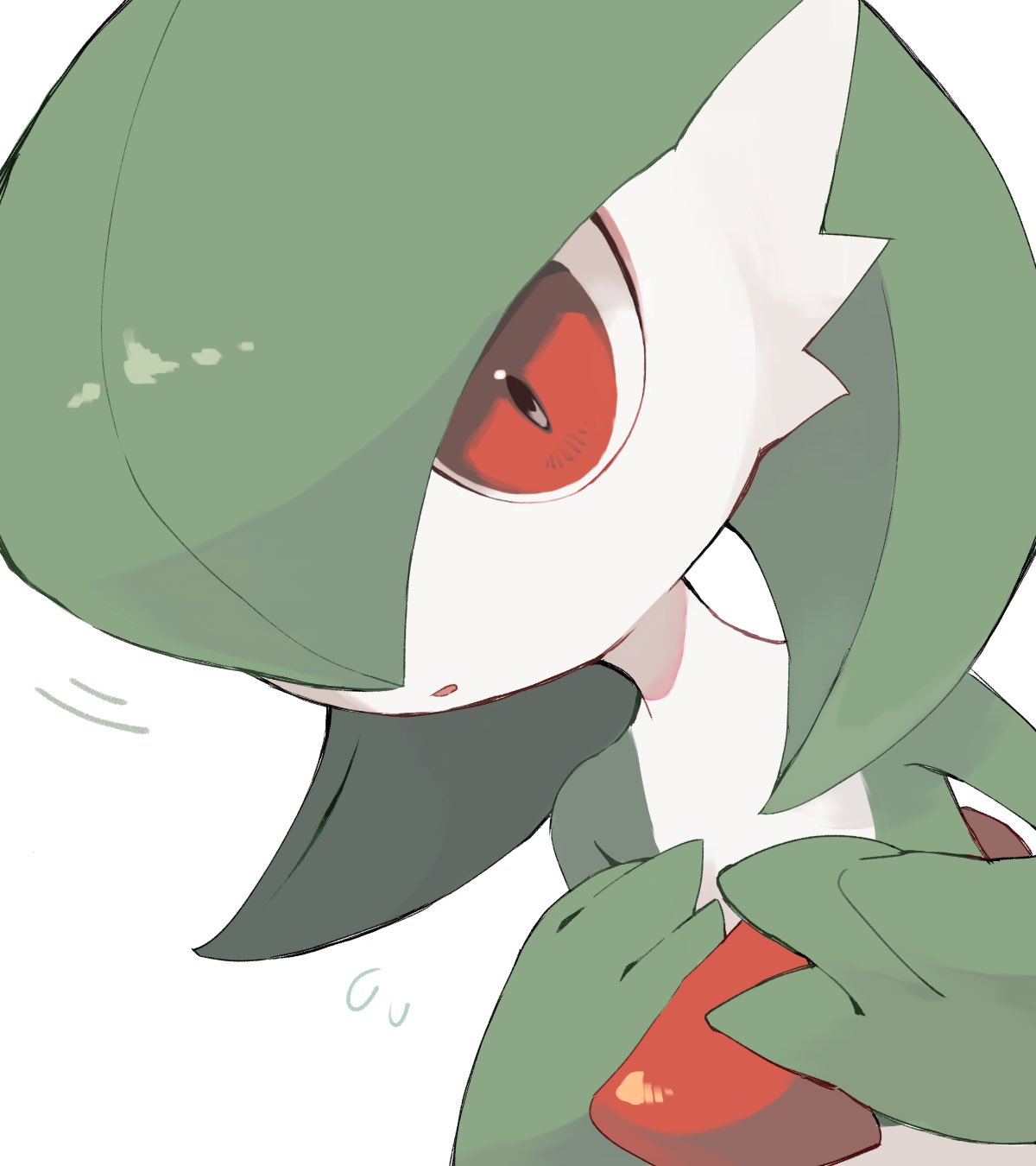 bob_cut, colored_skin, gardevoir, green_hair, green_skin, hair_over_one_eye, highres, mmmggom