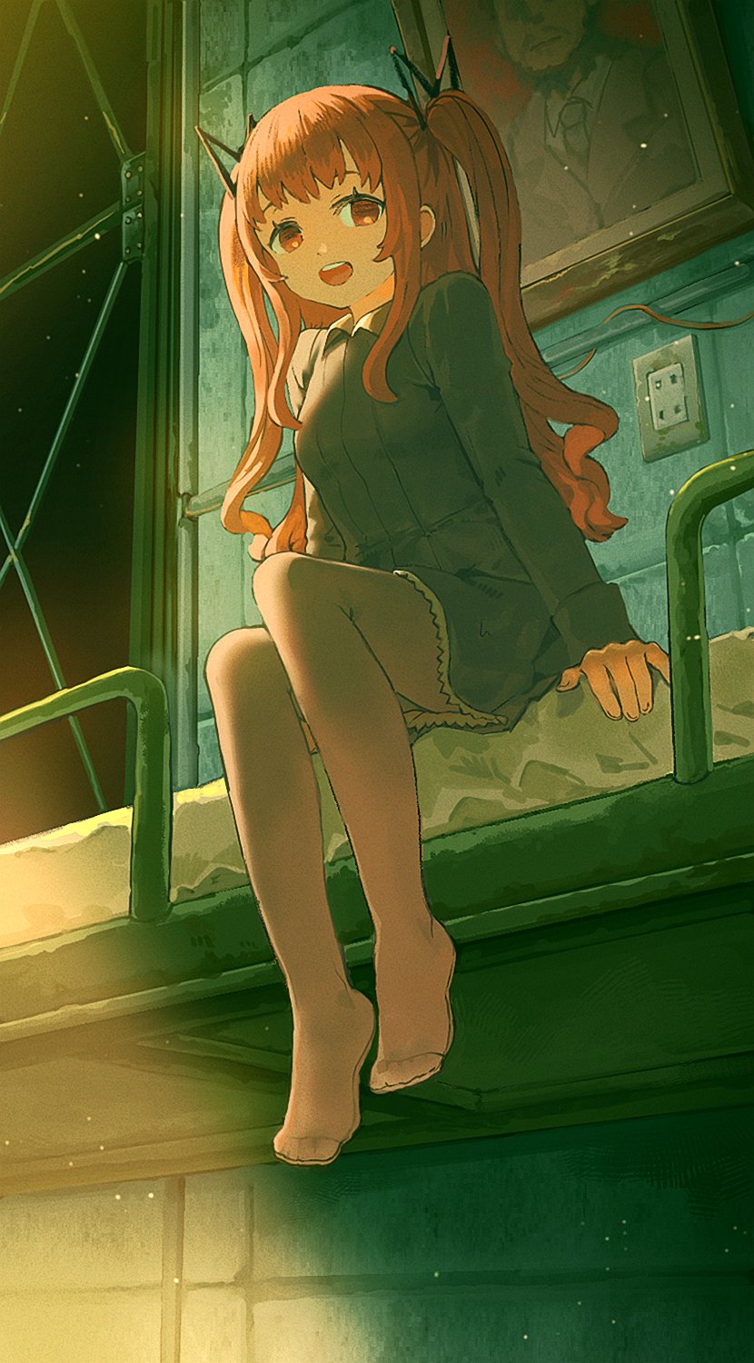 1girl, alibina_(sentinel_girls), bed, breasts, commentary_request, full_body, hair_ornament, highres