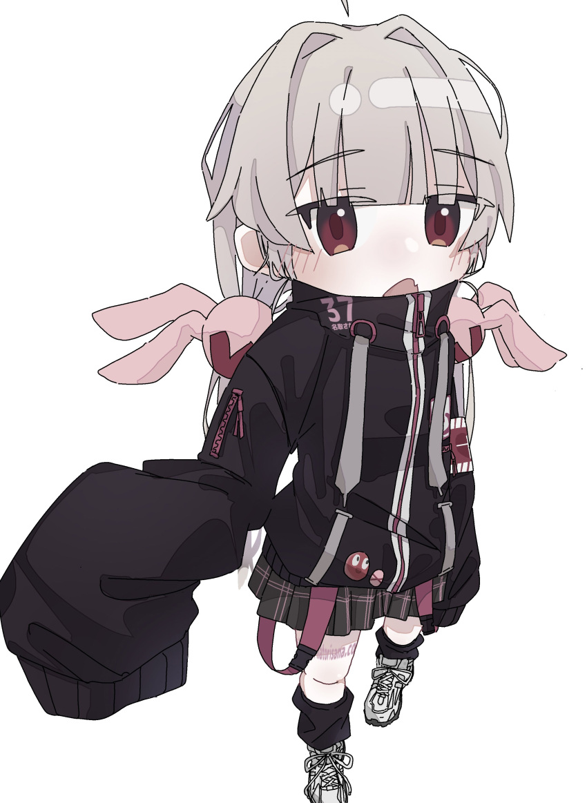 1girl, absurdres, alternate_costume, black_jacket, black_skirt, blunt_bangs, blush, commentary