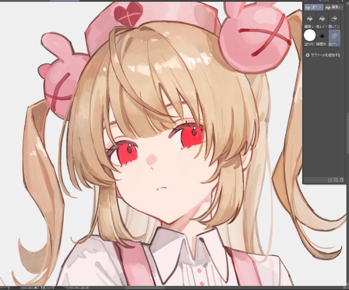 1girl, art_program_in_frame, blonde_hair, closed_mouth, hair_ornament, hat, long_hair, looking_at_viewer