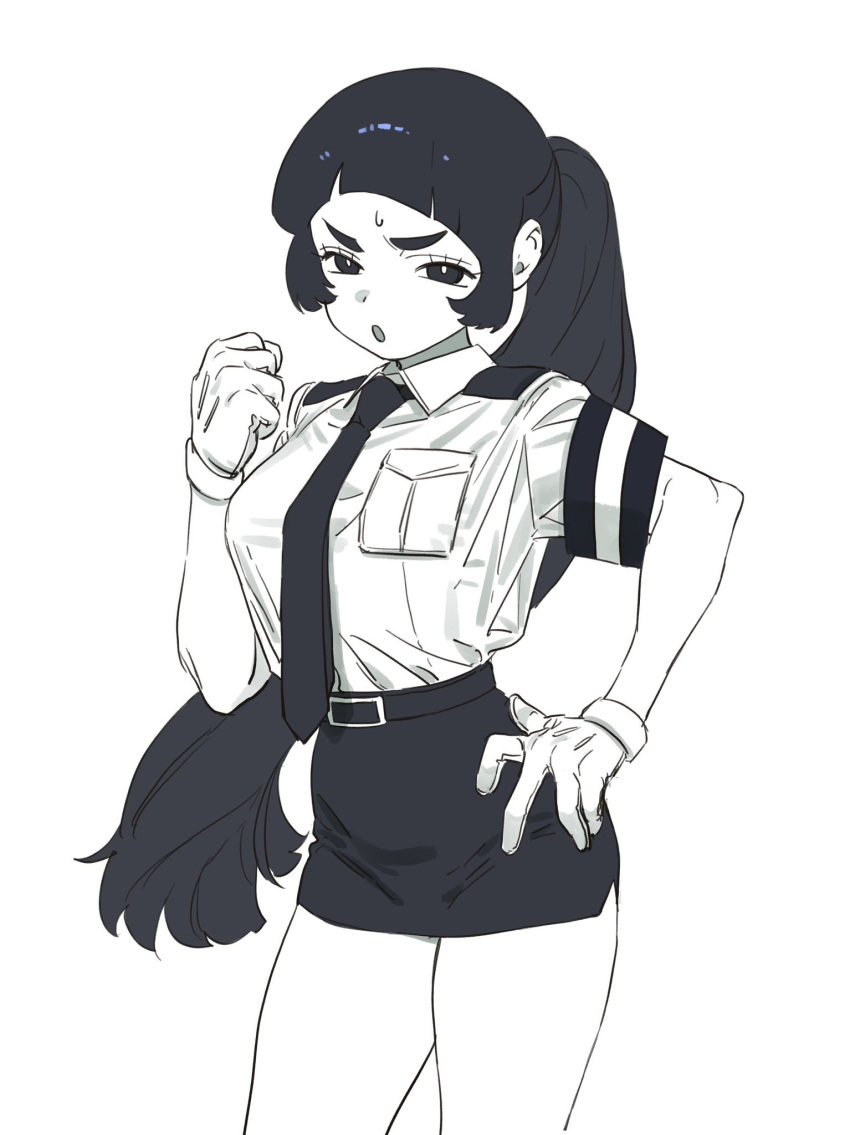1girl, :o, arched_bangs, black_hair, breast_pocket, breasts, choujun!_choujou_senpai, clenched_hand