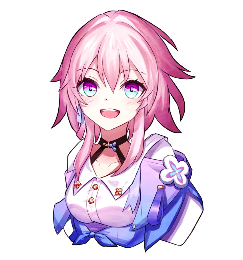 1girl, :d, black_choker, blue_eyes, blue_jacket, choker, collarbone, highres