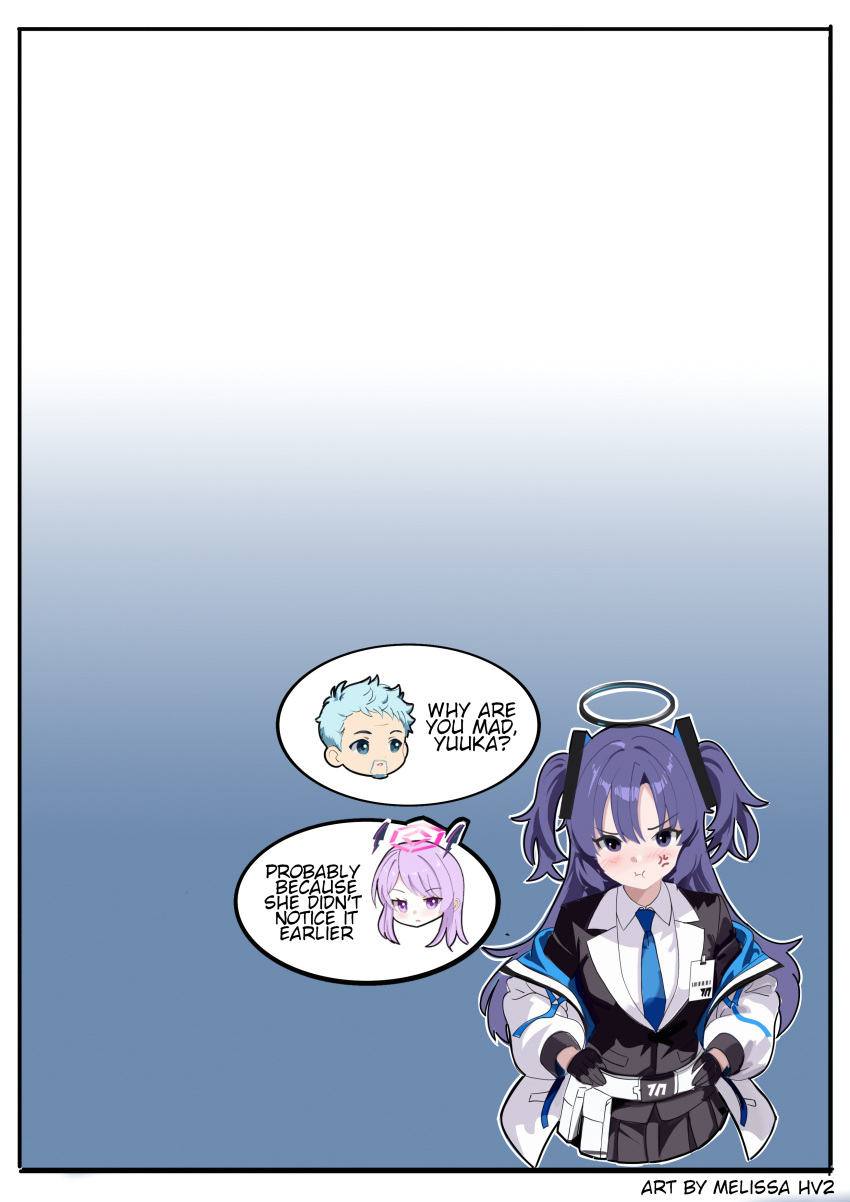 1girl, absurdres, black_gloves, blue_archive, blue_eyes, blue_hair, blue_necktie, collared_shirt