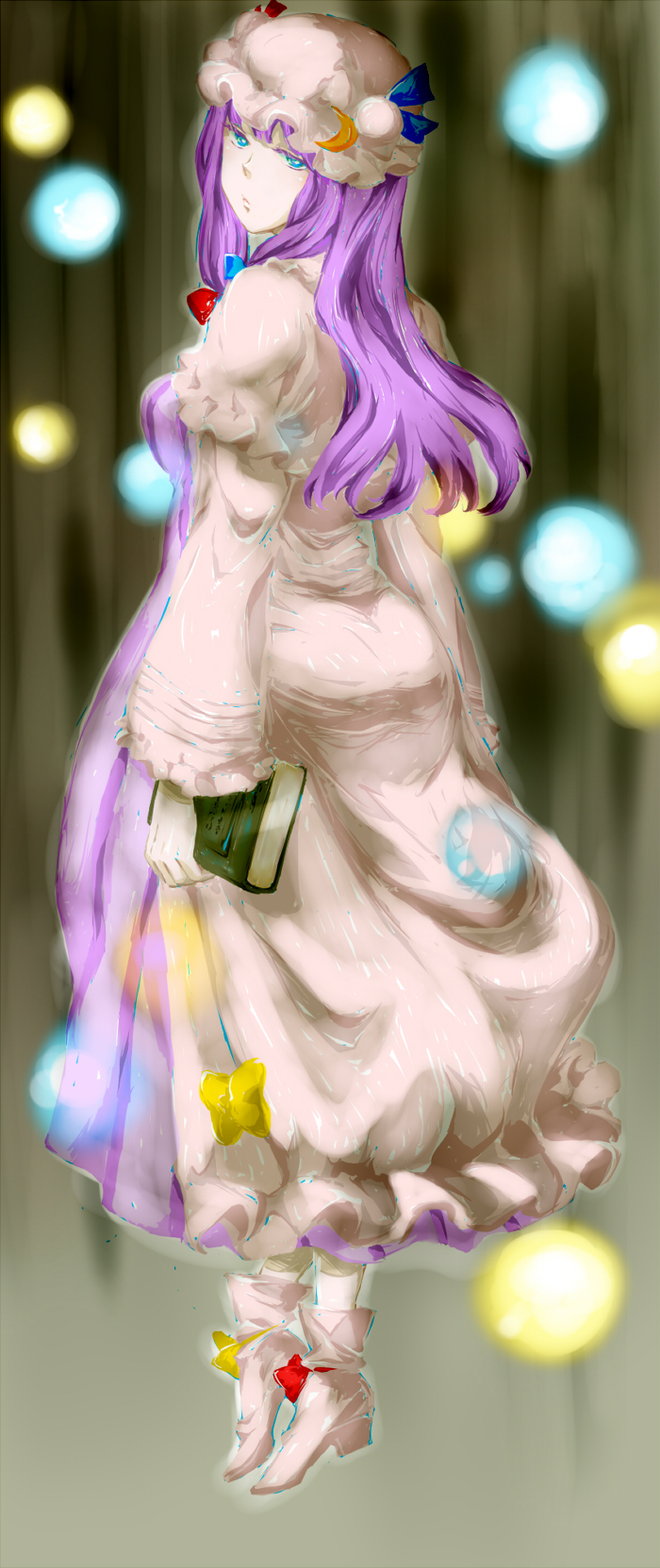 blue_eyes, book, cohal, crescent, hat, highres, long_hair, patchouli_knowledge