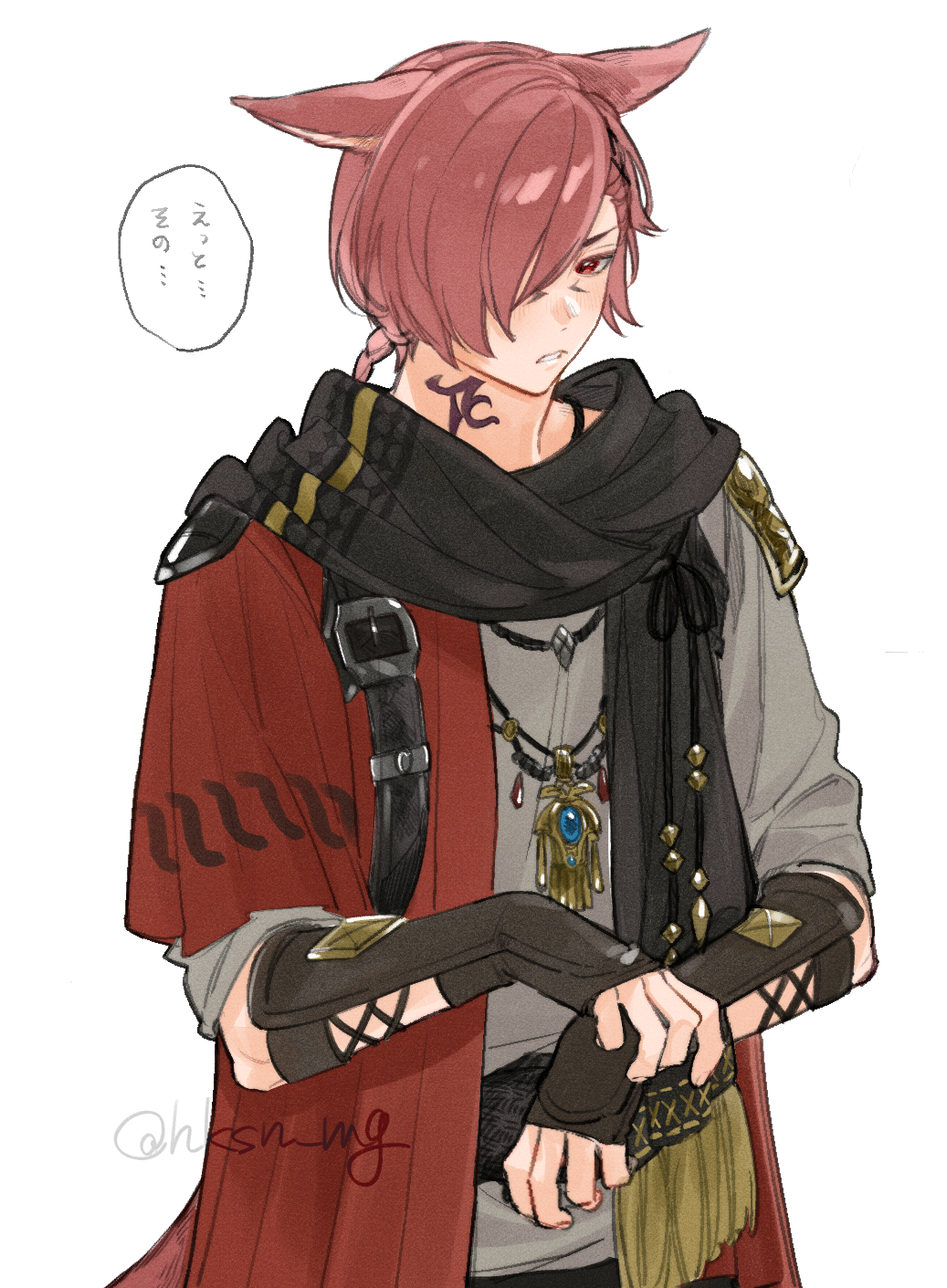 1boy, animal_ears, archon_mark, black_scarf, bracer, cat_boy, cat_ears, final_fantasy