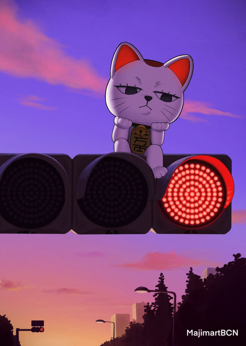 animal_ears, artist_name, bell, blue_sky, cat, cat_ears, closed_mouth, clouds