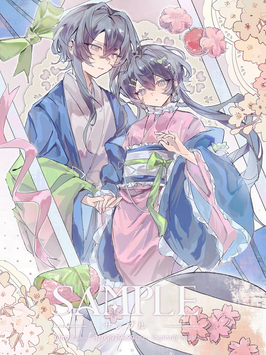 1boy, 1girl, absurdres, black_hair, blue_eyes, blue_haori, bow, call_of_cthulhu