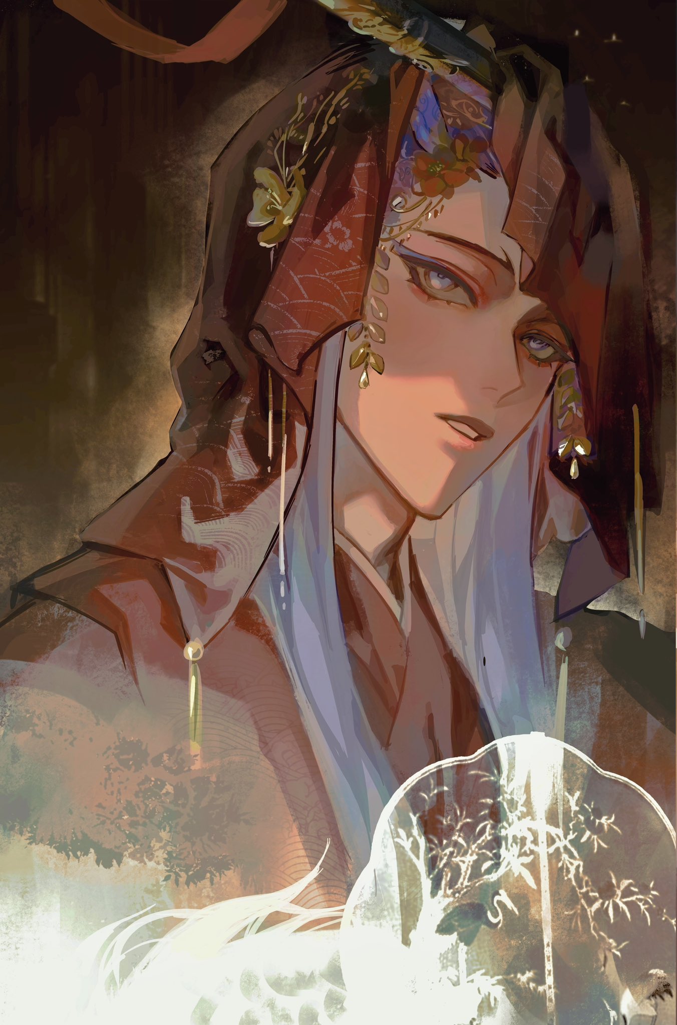 1boy, ao_bing_(nezha_zhi_motong_jiangshi), blue_eyes, blue_hair, chinese_clothes, chinese_wedding, eastern_dragon_horns, flower