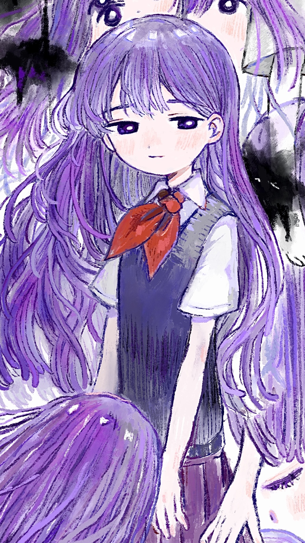 1girl, black_sweater_vest, blush, bright_pupils, closed_mouth, collared_shirt, epipoxyp, highres