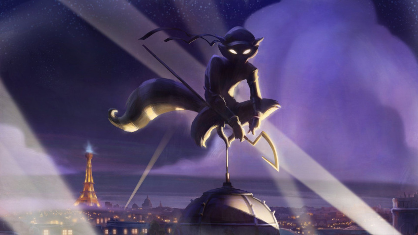 1boy, animal_ears, clouds, cloudy_sky, concept_art, eiffel_tower, furry, furry_male
