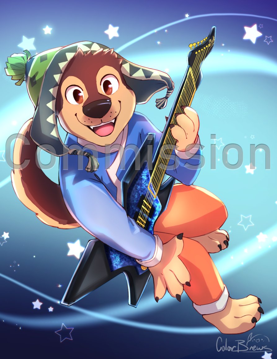 1boy, artist_name, barefoot, blue_shirt, bodi_(rock_dog), brown_fur, claws, colorbrews