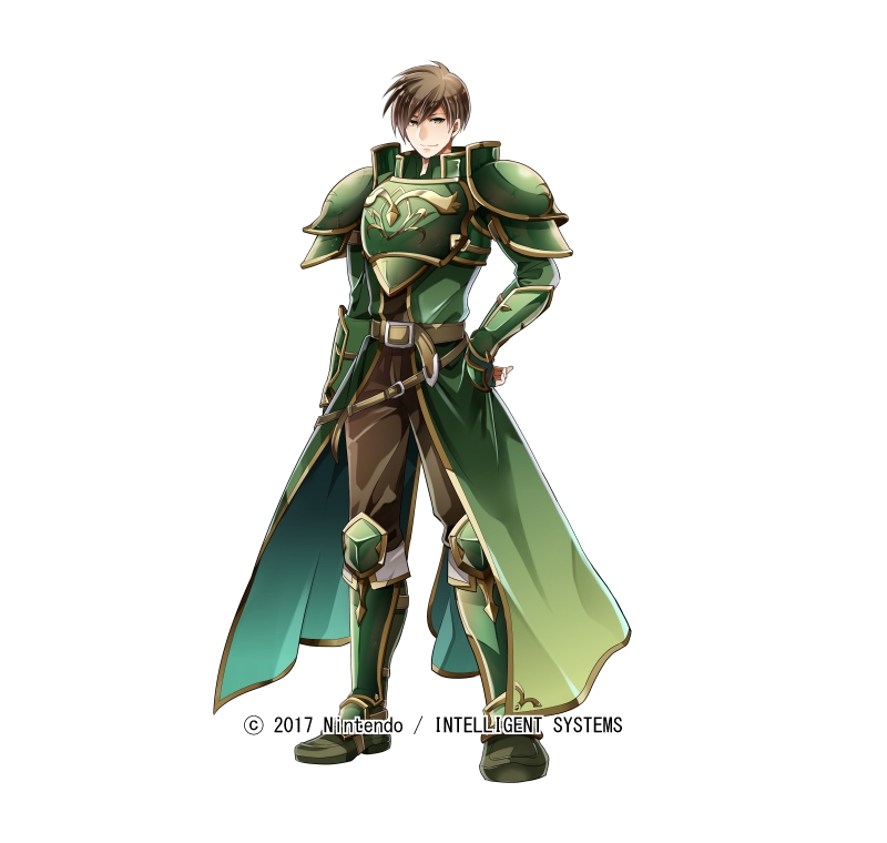 1boy, arm_guards, armor, armored_boots, boots, brown_eyes, brown_hair, copyright_notice