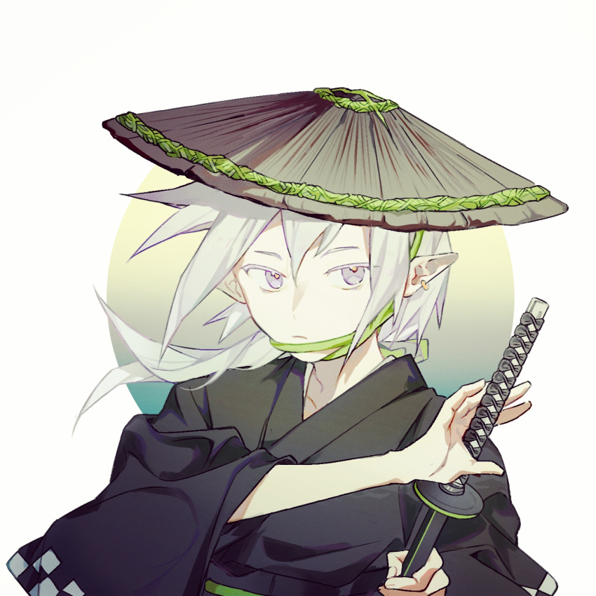 1boy, ajirogasa, aotu_world, black_kimono, brown_hat, chin_strap, chinese_commentary, chuanhua