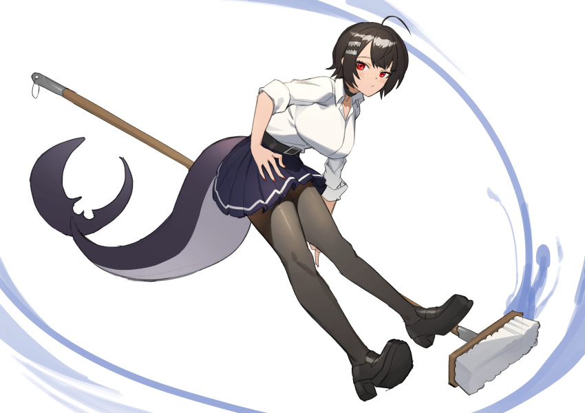 1girl, absurdres, black_choker, black_hair, black_pantyhose, black_shoes, black_skirt, breasts
