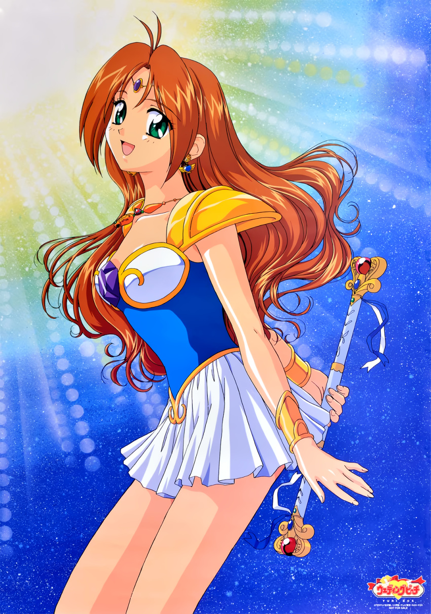 1990s_(style), 1girl, ai_tenshi_densetsu_wedding_peach, angel_lily, armor, bracelet, brown_hair, circlet