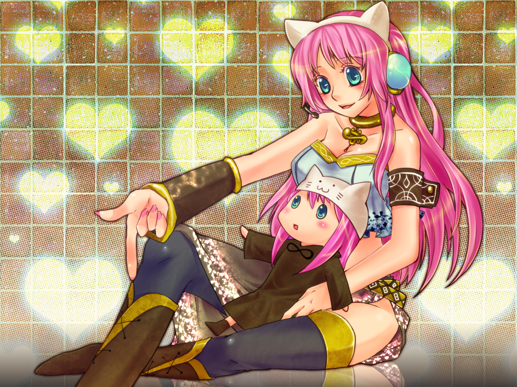 armband, belt, blue_eyes, boots, choker, detached_sleeves, dual_persona, headphones