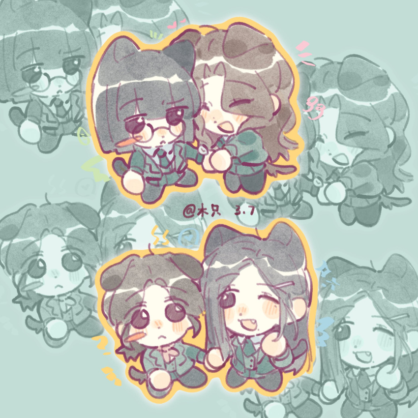 ..., 4girls, :<, ;d, ^^^, animal_ears, animification, black_hair