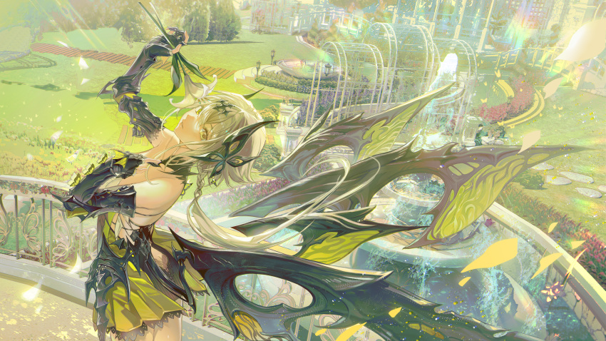1girl, arthropod_girl, bare_shoulders, cangchen, commentary, cowboy_shot, dress, duet_night_abyss