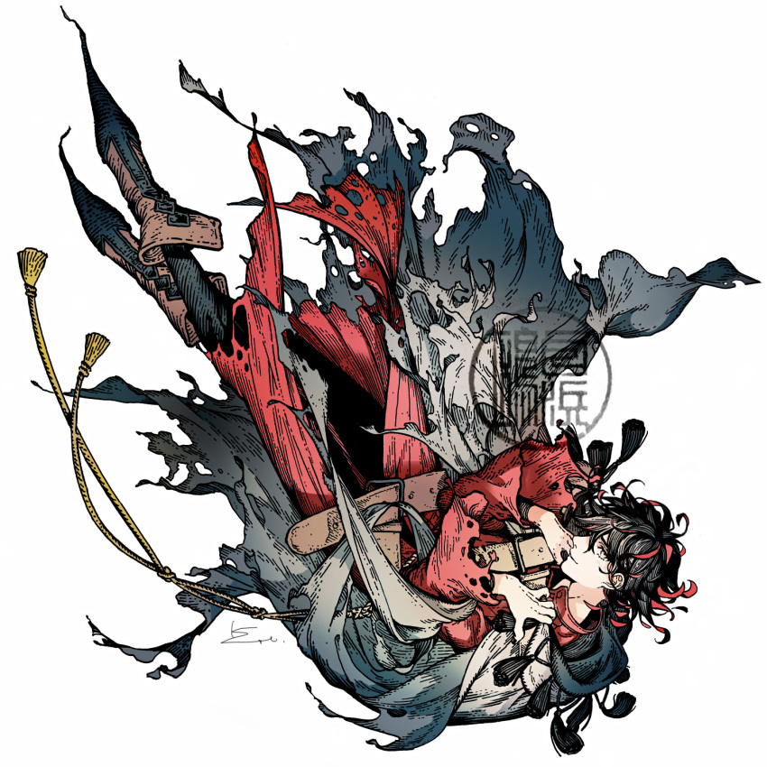 1boy, black_hair, boots, chest_belt, cloak, curly_hair, dante_alighieri_(fate), dante_alighieri_(first_ascension)_(fate)