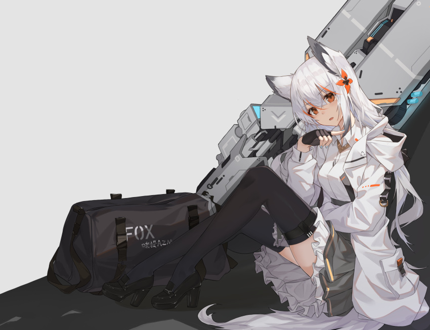 1girl, absurdres, animal_ear_fluff, animal_ears, armored_high_heels, artist_name, azumi_(8809464), bag