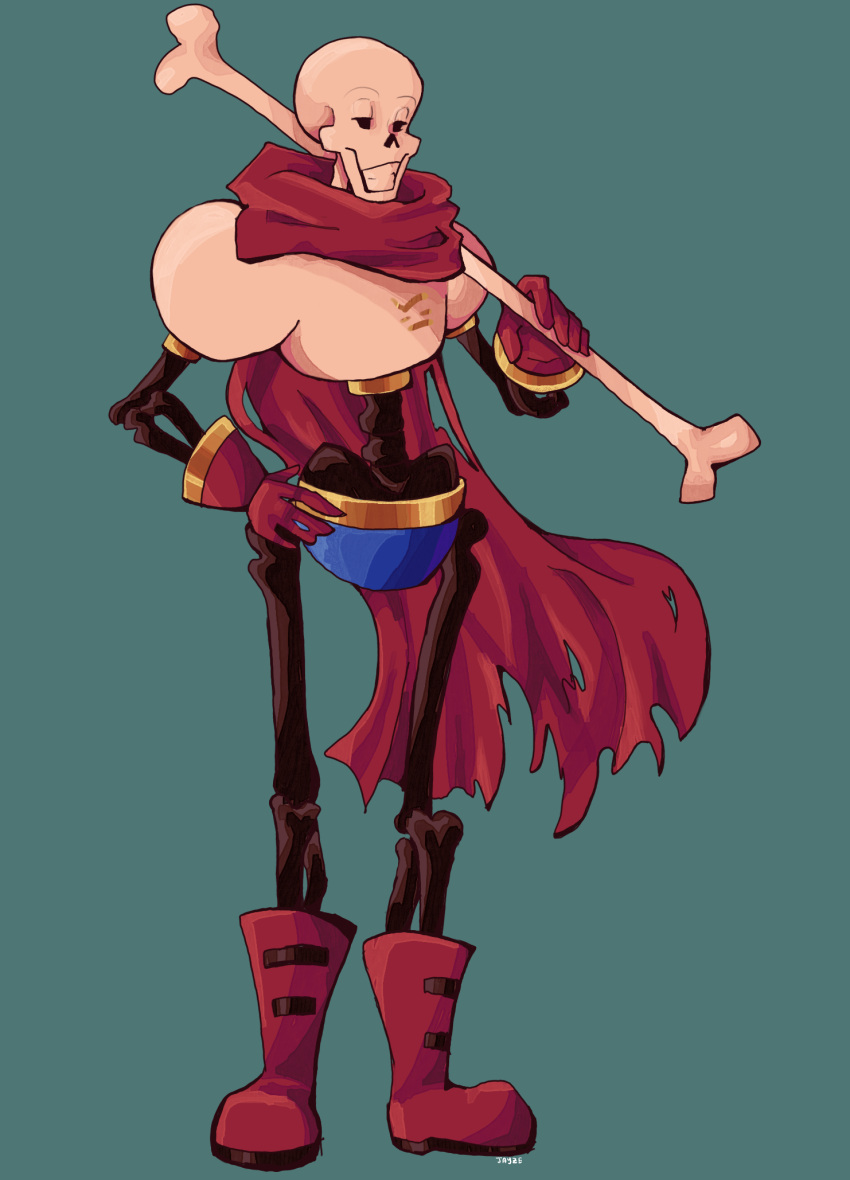 1boy, 2024, 2d, amorthlen, aqua_background, armor, artist_name, bone