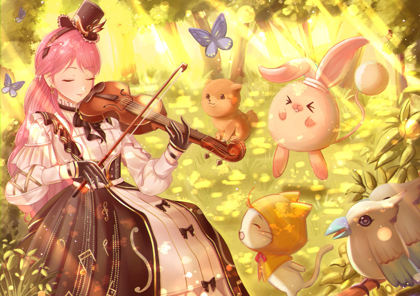 >_<, ^_^, absurdres, ahoge, ambird_(infinity_nikki), animal, bird, black_bow