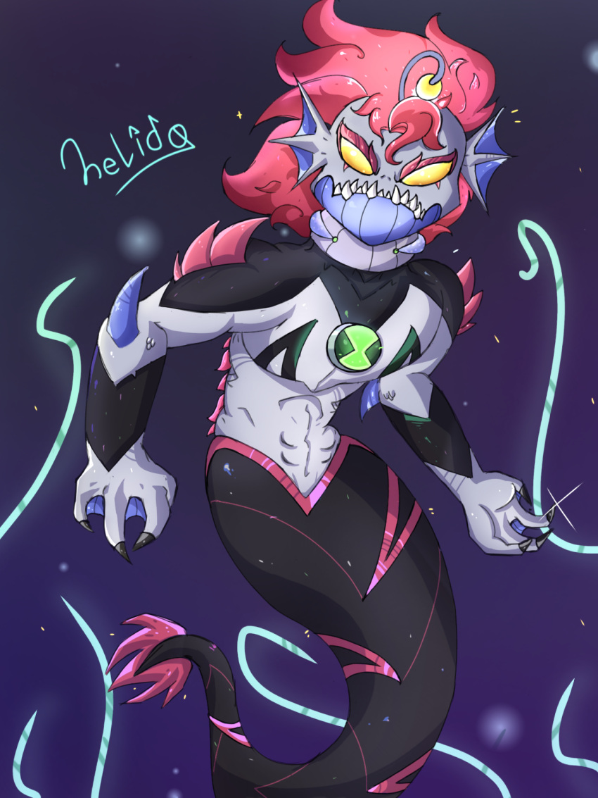 1girl, alien, angry, arm_blade, ben_10, claws, fins, genderswap