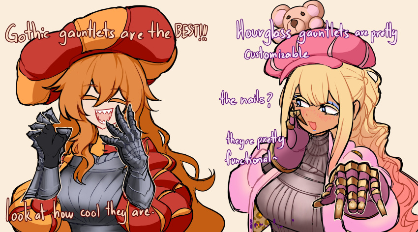 2girls, absurdres, armor, blonde_hair, blue_eyes, blush, breastplate, centurii-chan
