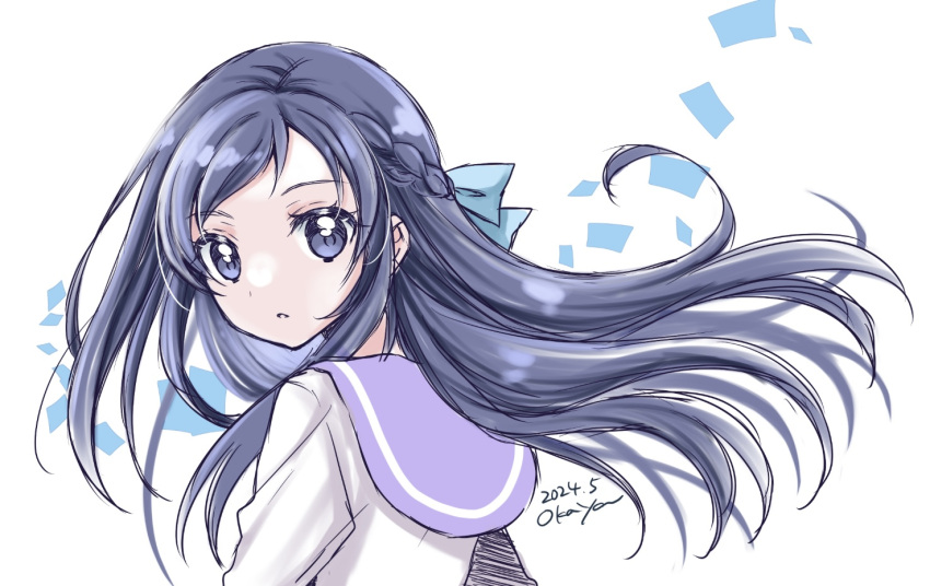 1girl, back, blue_eyes, blue_hair, blush, dokidoki!_precure, hishikawa_rikka, long_hair